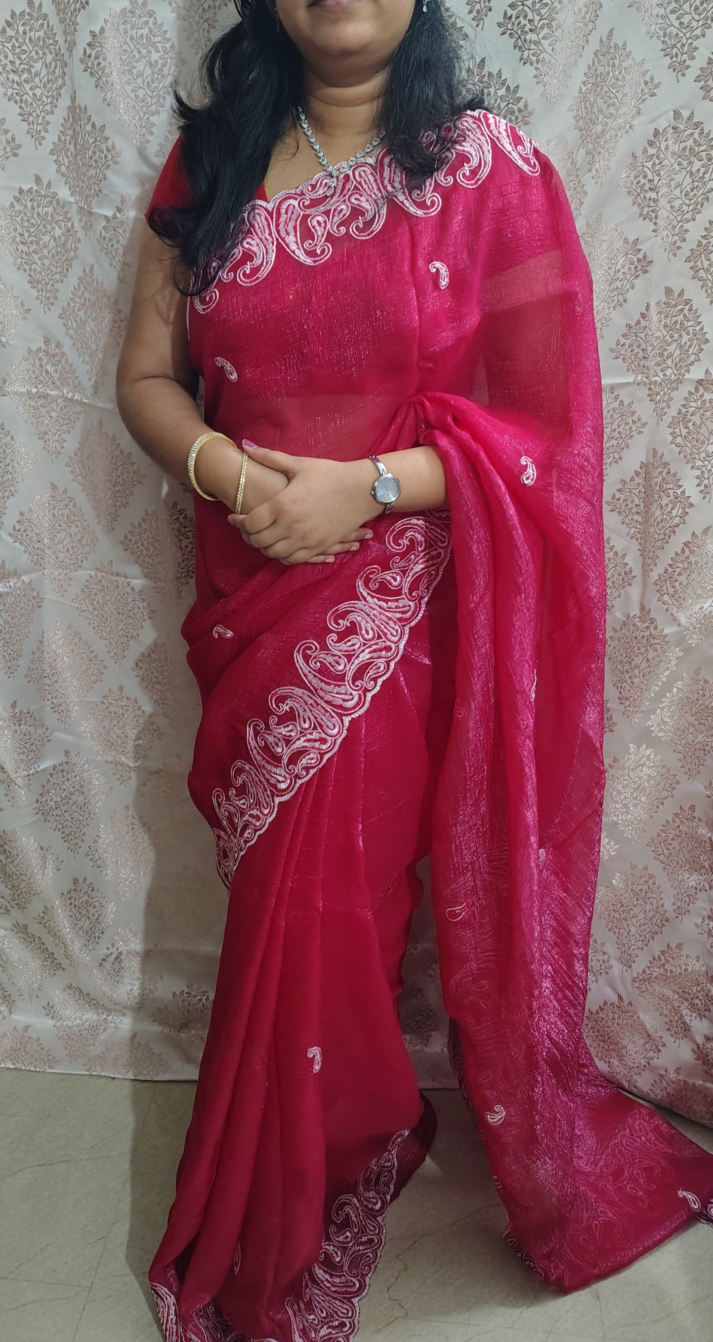 Crush Silk Saree with Elegant Thread Embroidery