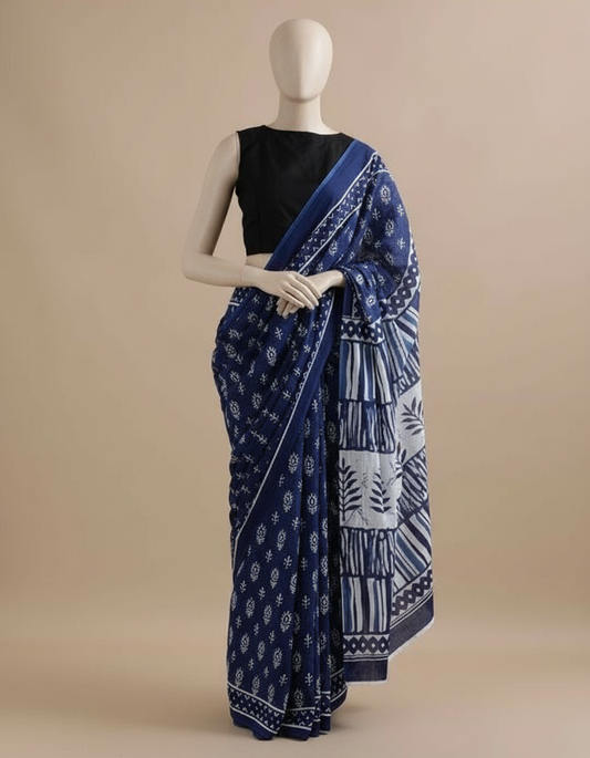 Mul Cotton Saree - Blue